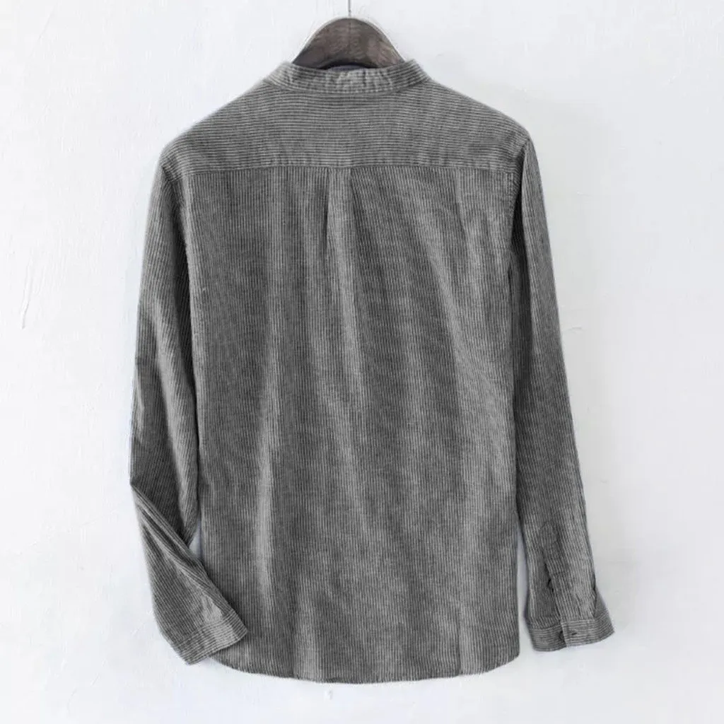 Feitong Мужская мешковатая рубашка в полоску с вышивкой, рубашка с хлопком, длинный рукав, пуговица, плюс размер, рубашка классический короткий рукав, рубашки# g35