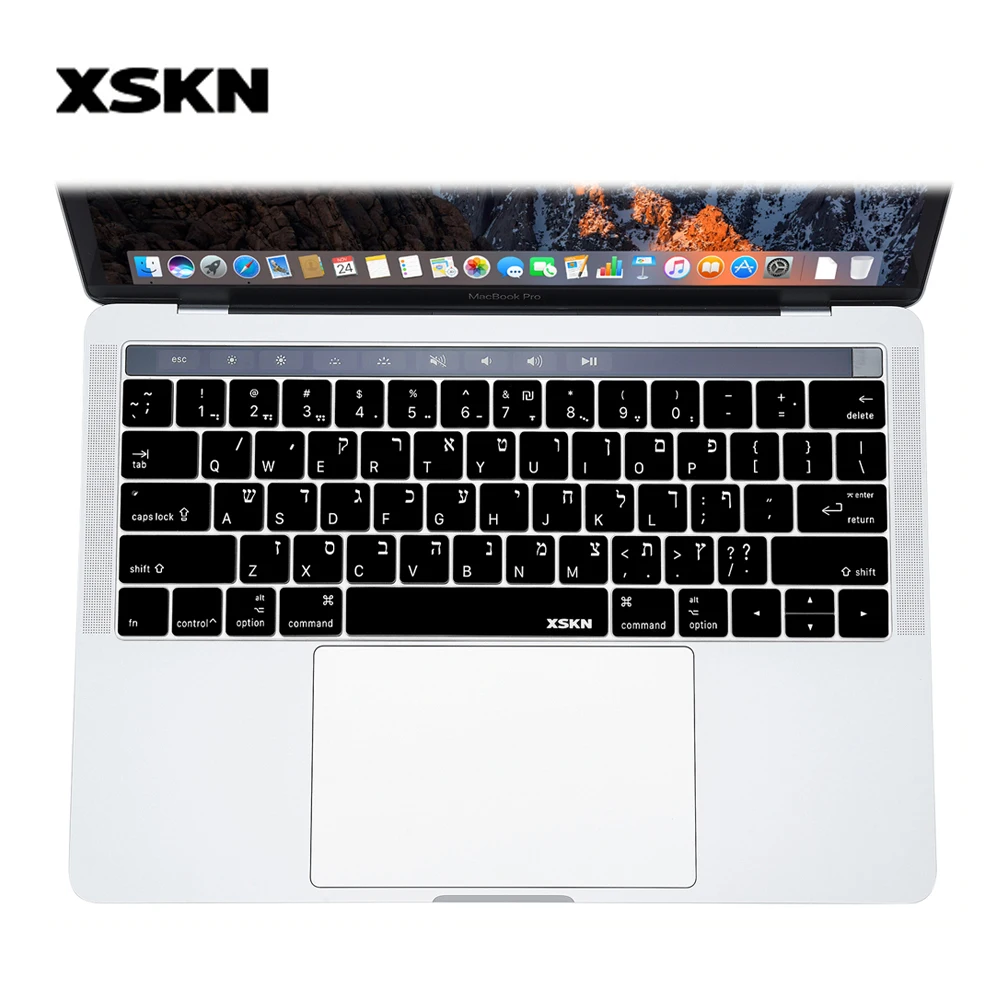 Скидка XSKN Иврит Клавиатура чехол для Touchbar ID Macbook 13 15 дюймов A1706 A1707 A1989 A1990, черный цвет, бесплатный подарок Сенсорная панель наклейка