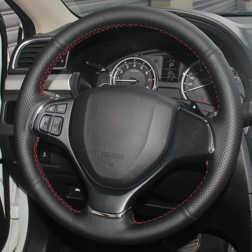 Черный Кожезаменитель рулевого колеса автомобиля Обложка для Suzuki Alivio
