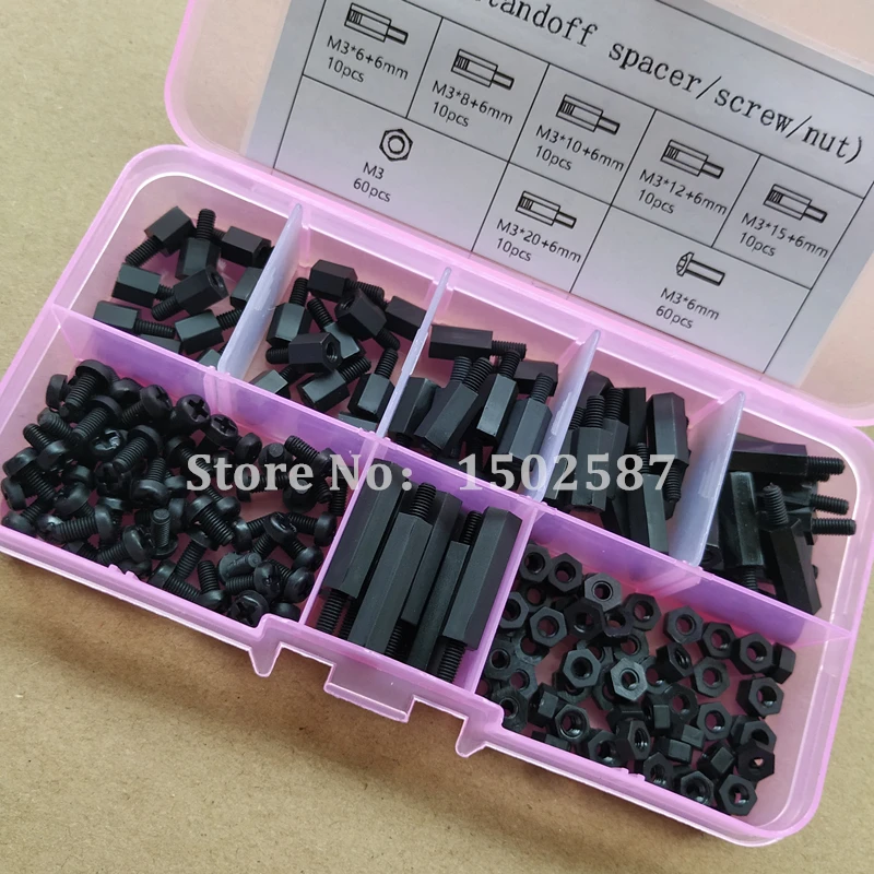 180 шт. M2 M2.5 M3 черные противотуманные нейлоновые распорки шестигранная стойка