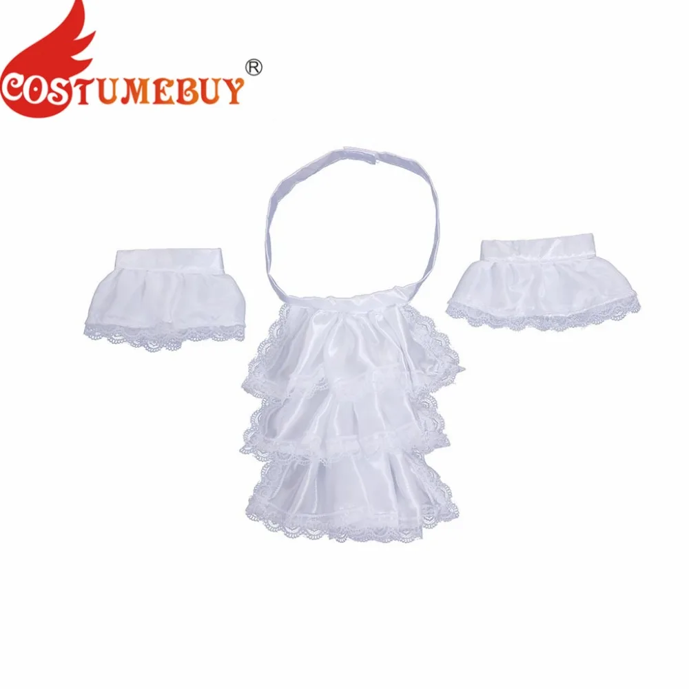 

Costumebuy Detachable Collar Victorian Lace Neck Ruffs Ruffled Jabot for Men Steampunk Collar Wrist Cuff Pirate Accessory White