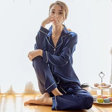 Womens Silk Satin Pajamas Pyjamas Set Long Sleeve Sleepwear Pijama Pajamas Suit Female  Two Piece Set Loungewear Plus Size M-5XL