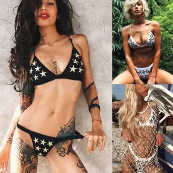 

Brazilian Women Push Up Bra Bandage Star e Top Bikini Set Swimsuit Swimwear Bather Suit Swimming Suit