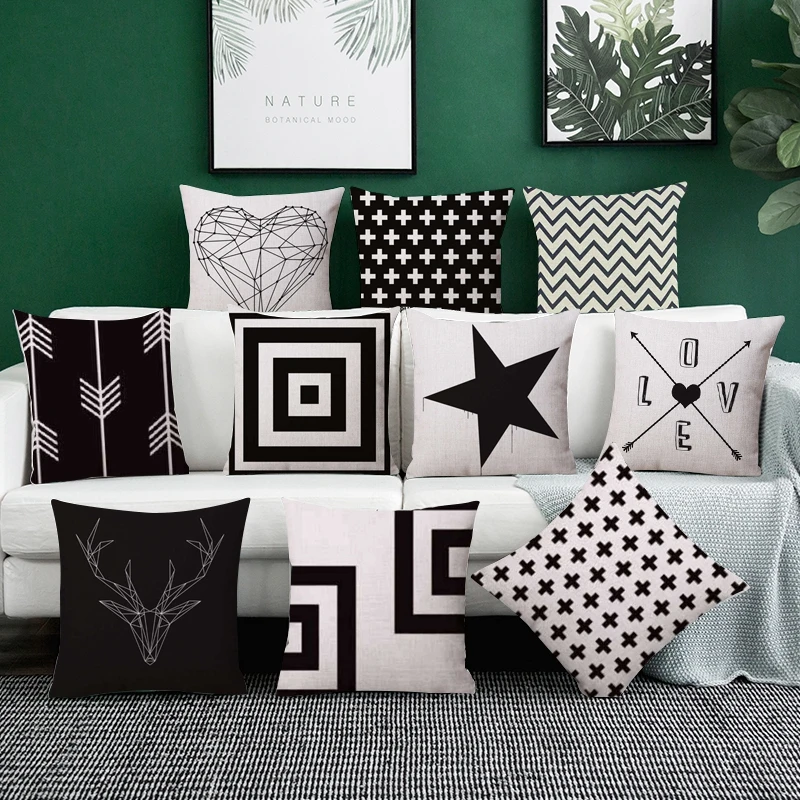 

Nordic Cotton linen Home Cushion covers Black Geometric pillow cover Sofa decorative pillow case car pillowcase throw pillows