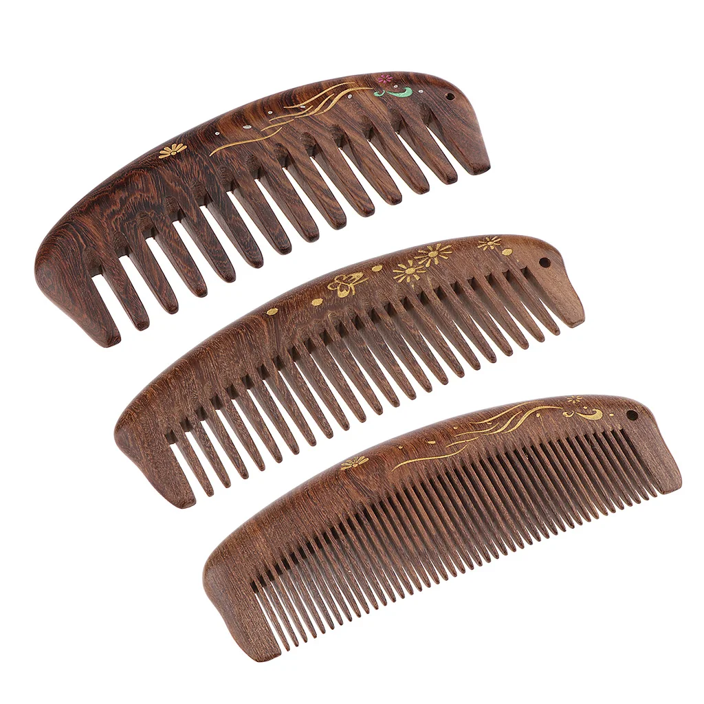 MagiDeal Handmade Polish Natural Sandalwood Comb Scalp Massage Detangling Hair Brush Beard Mustache Grooming Brush Comb