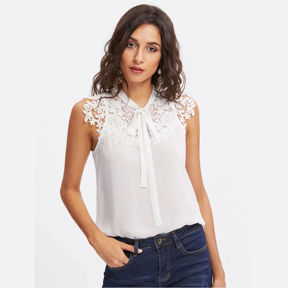 Buy Hot Women Lace Applique Tied Neck Summer Lace Vest