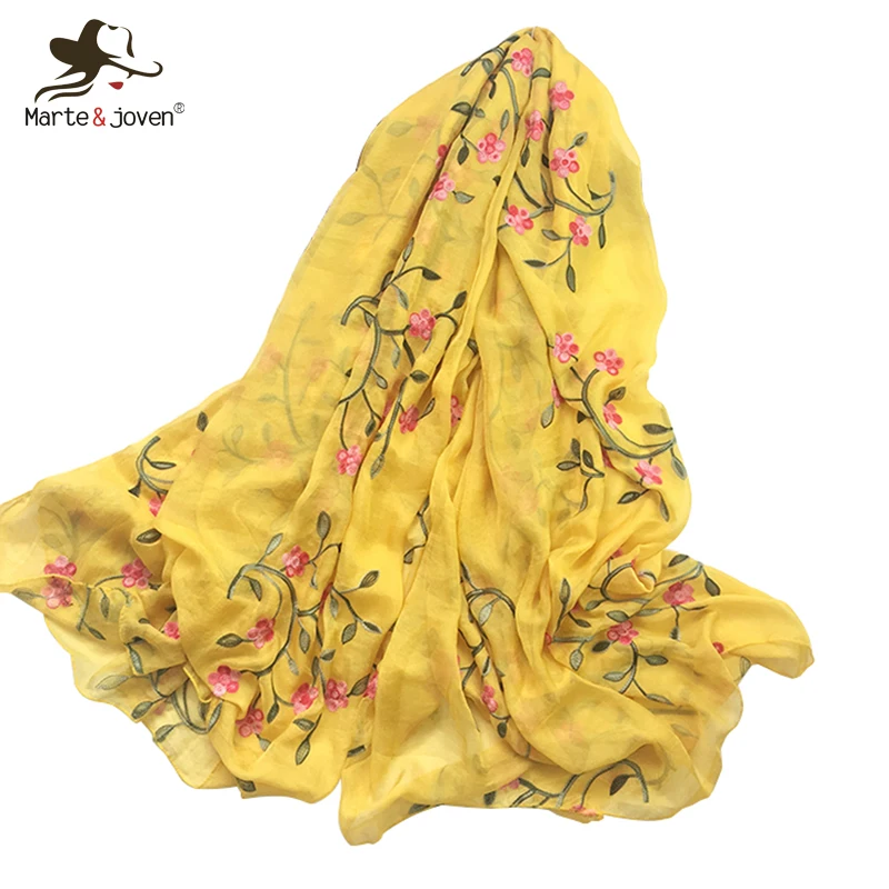 

Marte&Joven Fashion Small Floral Embroidery Oversized Chiffon Scarf Shawls Women Spring&Summer Soft Sunscreen Pashmina Wraps