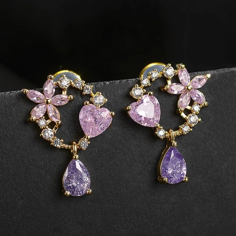 

Red Trees Brand High Quality Crystal Earrings For Women Fashion Flower Heart Tear Stone Stud Earrings Ladies Christmas Gift