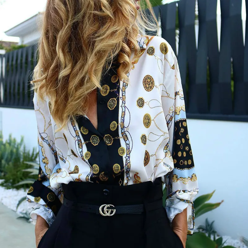 2019 Spring Women Floral Print Long Sleeve Shirt Office