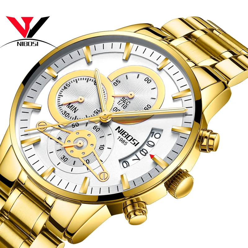 

NIBOSI Gold Watch Men's Relogio Masculino Top Brand Military Sports Quartz Clock Men's Automatic Date Business Reloj Hombre