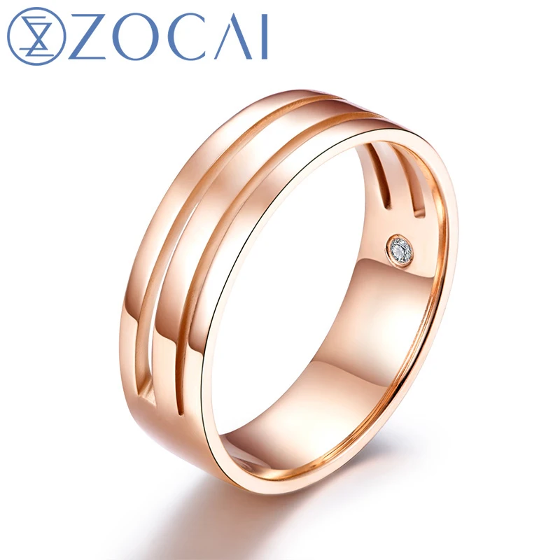 

ZOCAI BRAND NATURAL 0.01 CT CERTIFIED I-J / SI DIAMOND MEN'S WEDDING BAND RING ROUND CUT 18K ROSE GOLD JEWELRY Q00970B