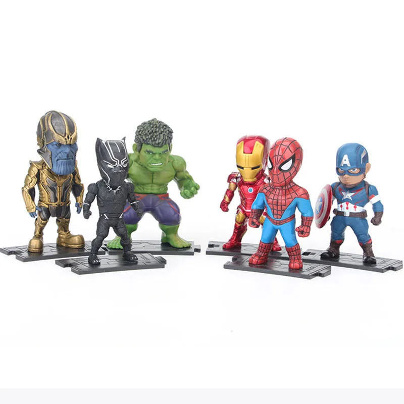 

Avengers Thanos 6pcs/set Mini Action Figures 1/10 scale painted figure Iron Man Spider Man Black Panther PVC figure Toys Anime