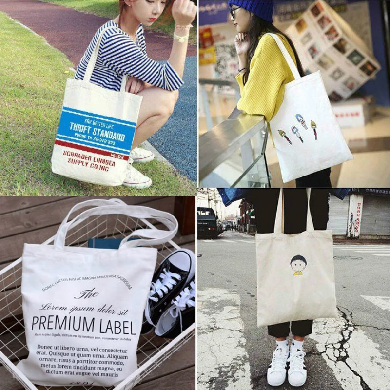 

2019 New Hot Fashion Women Female Simple Casual Zipper Students Cartoon Canvas Bags Shopping Bags Shoulder Bags