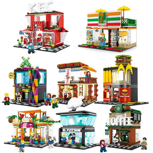 

282pcs Chicken Fast Food Shop City Street Architecture Creator Building Blocks CompatibleFriends House Toys For Kids