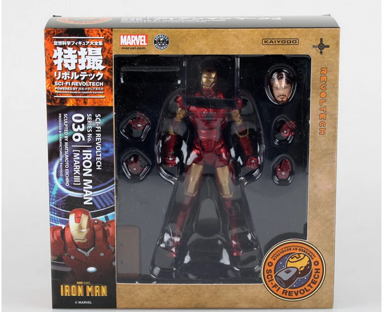 

SCI-FI Revoltech Series NO.036 Iron Man Mark III MK3 PVC Action Figure Collectible Model Toy 15cm