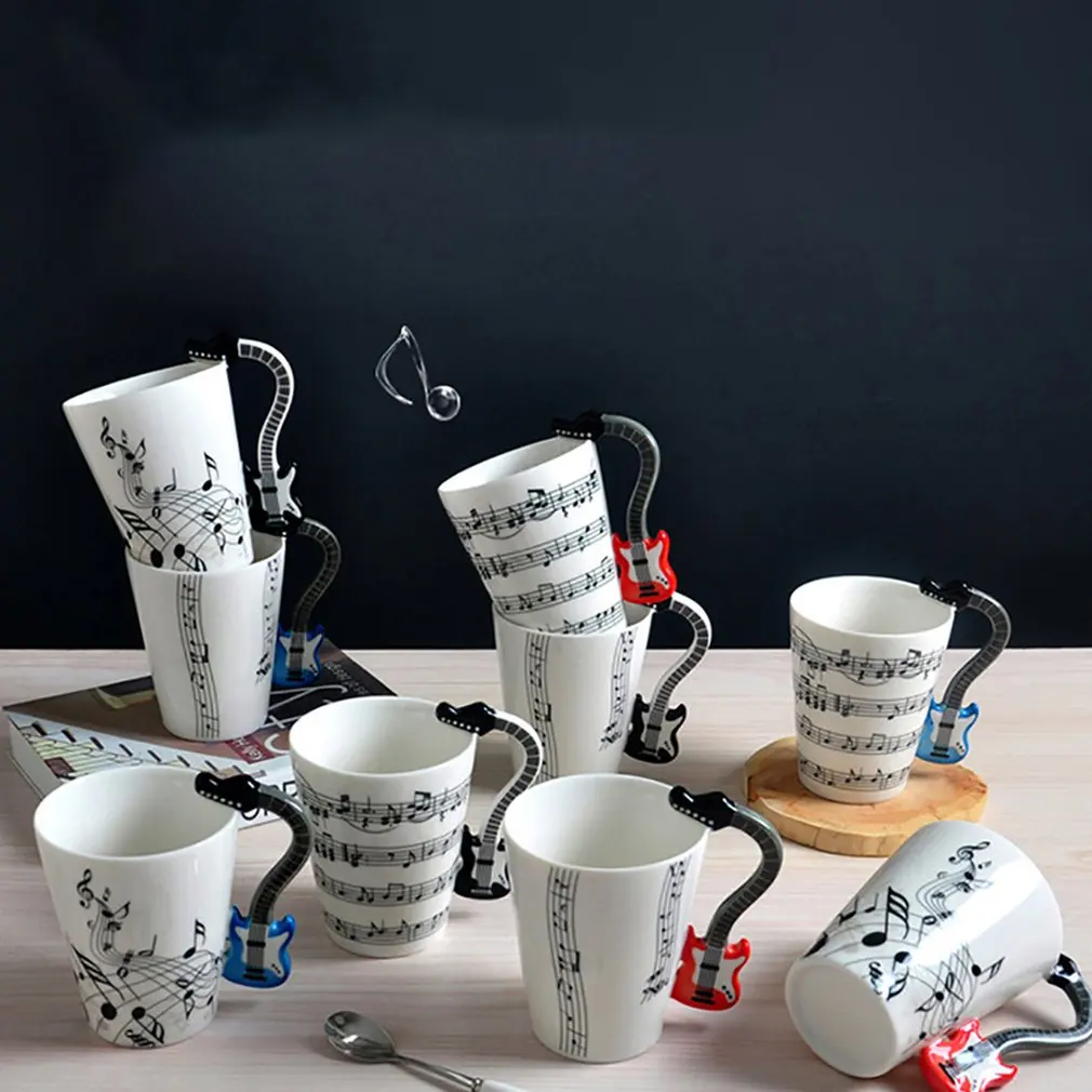 

Guitar/Violin Shape Handle Cup Art Ceramic Mug Musical Instrument Note Style Coffee Milk Christmas Gift Home Office Drinkware