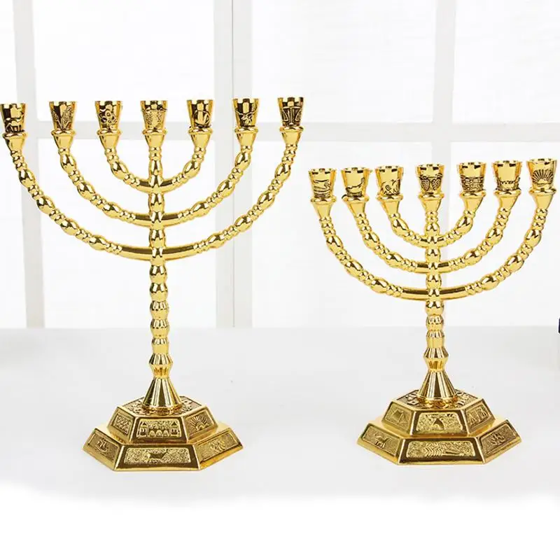 Металлический сплав золотой лампы Стенды для Jusus рельеф церкви Menorah