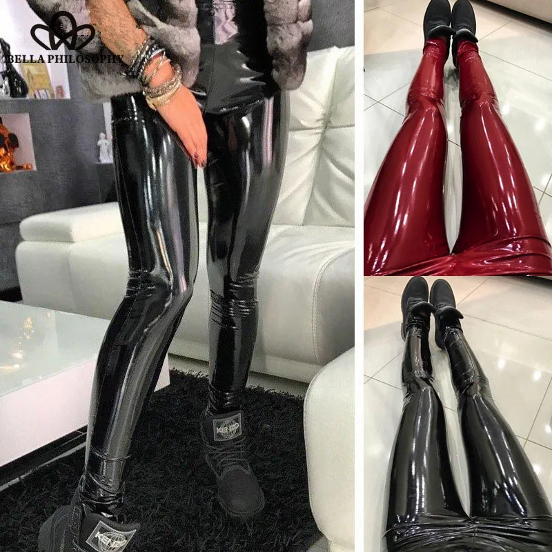 Wonder Spring PU Faux Leather sexy Long Pants Vintage High Waist Female Slim Pencil Pants Casual Zipper Lady Pants Plus Size2019