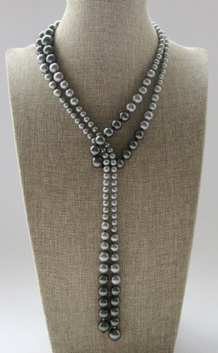 

huij 003467 49" 6-12mm perfect round gray & black south sea shell pearl necklace- GP clasp