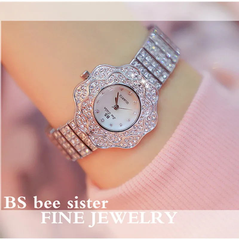 

Silver Rhinestone Chain Female Watch New Hot-selling Flower Design Quartz Movement Watch High-end Full Crystal Female Watch