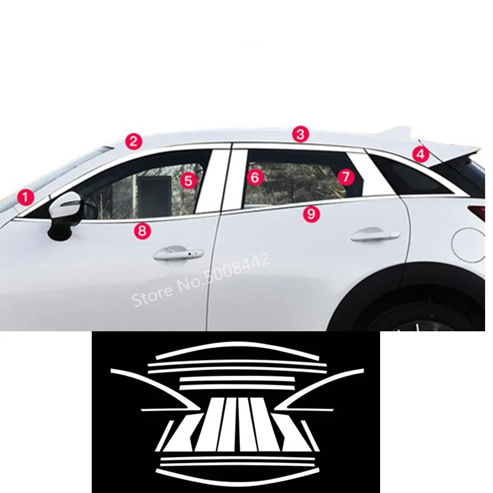 

For Mazda CX-3 CX3 2017 2018 2019 2020 Car Styling Stick Stainless Steel Glass Window Garnish Pillar Middle Column Trim Hoods
