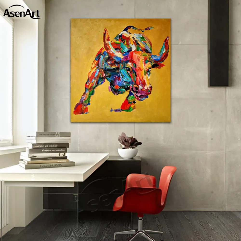 

Animal Square Oil Painting Printed On Canvas Bull Cow Artwork Home Decorative Wall Art Picture For Living Room Mural Unframed