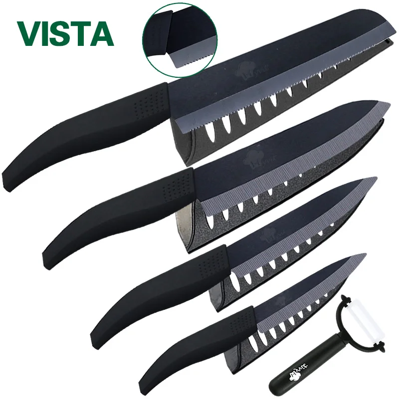 Ceramic Knife cooking set 3 4 5 inch 6 inch Serrated Bread Knife Peeler Zirconia Black