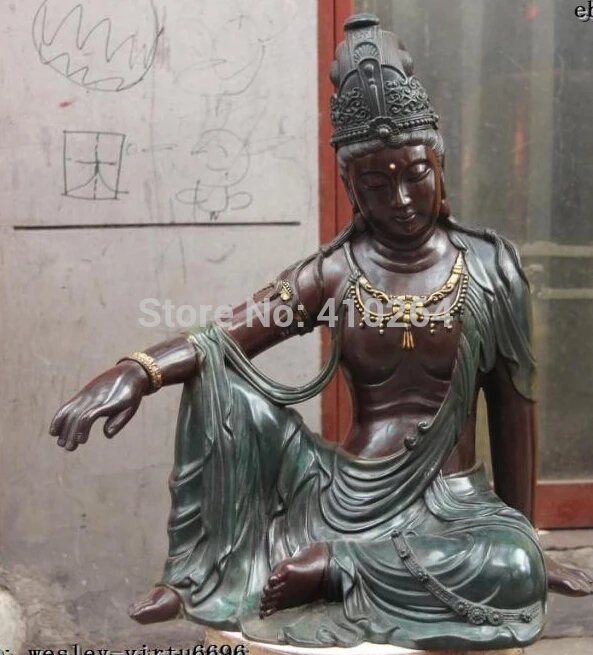 

China Pure Bronze Copper Comfortable Guanyin Bodhisattva Avalokitesvara Kwan-Yin atatue Statue Statue discount 30%