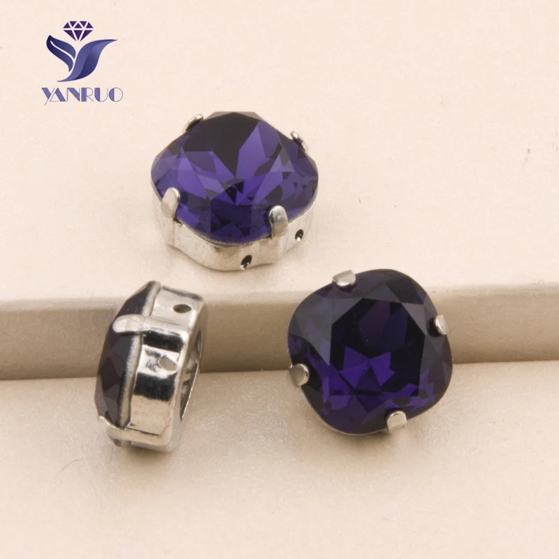 

YANRUO 4470 Cushion Purple Velvet Point Back Sew On Stones Silver Claw Crystal Rhinestone Stones For Diy Rhinestone