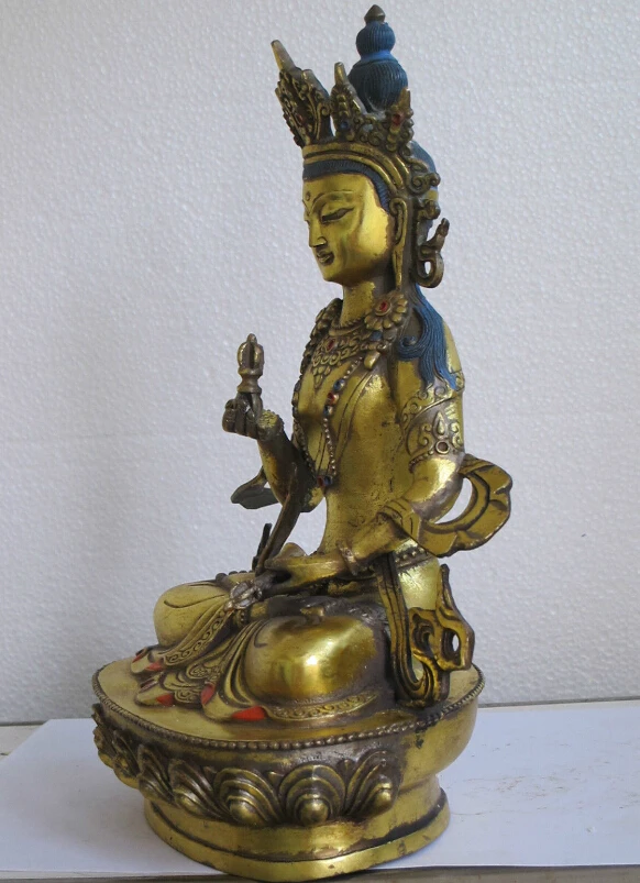 S0646 13&quotTibet Bronze Gild Guan Yin Queen Kwan yin Buddha's warrior goddess Statue | Дом и сад