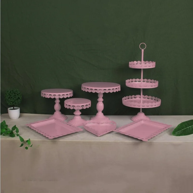 7PCS Pink 7 шт. торт стоит комплект День рождения принцессы розового форма для украшений для тортов пластин блюд десерт дрожжи - Цвет: 7PCS Pink