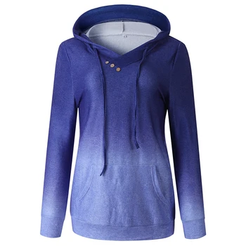 

Women Fashion Long Sleeve Gradient Buttons Slim European Hoodies Female Casual Streetwear Pockets Hooded Sweatshirt SJ3739E