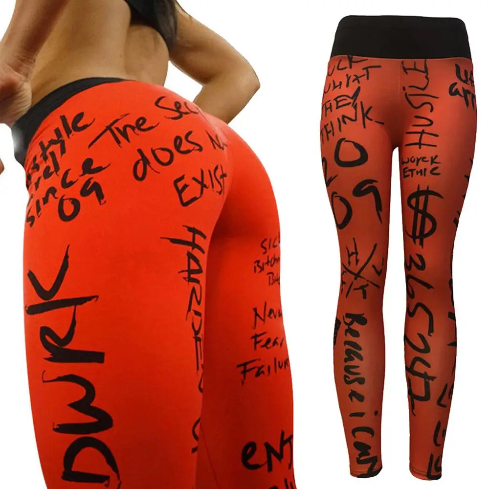 Red Печать Йога Леггинсы брюки для йоги спортивные Леггинсы mallas mujer deportivas Фитнес Леггинсы Спорт женский для фитнеса и зала брюки женские - Цвет: Red