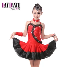 Новое поступление Профессиональные элегантный Обувь для девочек со стразами низким вырезом на спине платье для сцены Для детей конкурс Костюмы для латиноамериканских танцев платье для танцев