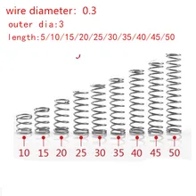 20 шт./лот, 0,3 мм, нержавеющая сталь, компрессионная пружина, диаметр проволоки 0,3 мм, наружный диаметр 3 мм, Длина 5-50 мм
