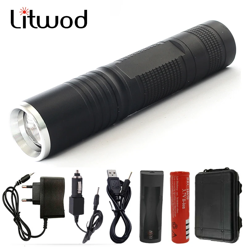 Litwod Z20S5 XM-L2 U3 алюминиевый светодиодный фонарь, 2800 люмен, Регулируемый зум-фокус, фонарь, лампа, фонарик, черный, 5 моделей переключателей