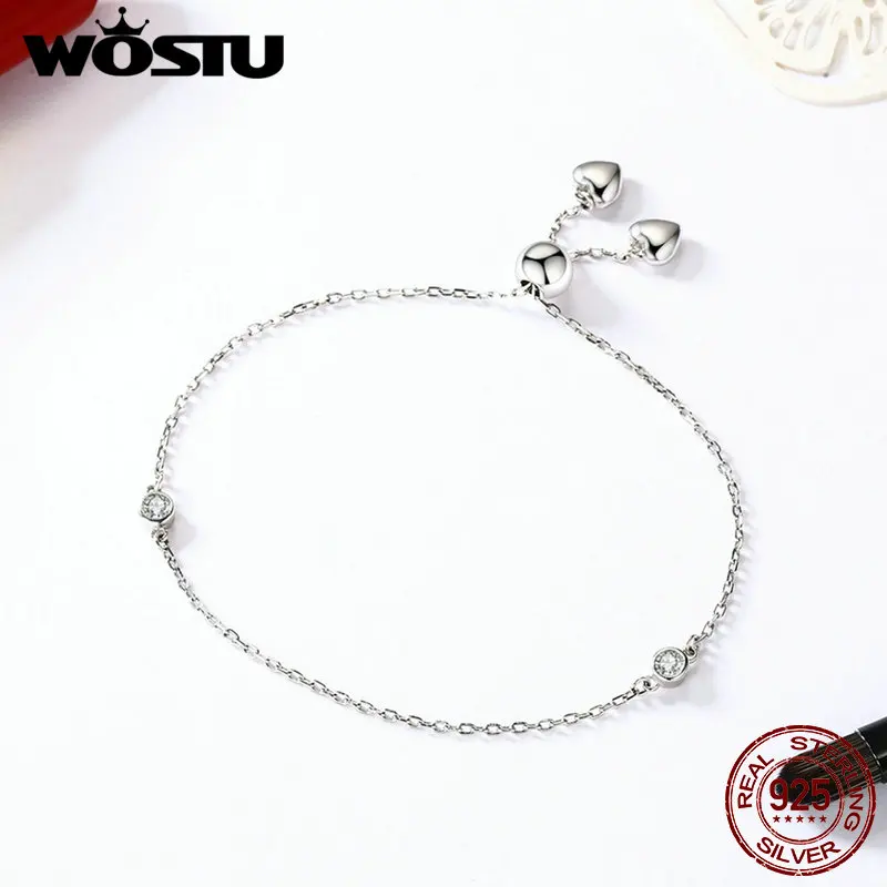 WOSTU New Design 100% 925 Sterling Silver Two Pattern Chain Bracelet For Women Sterling-Silver-Jewelry DIY Gift CQB032