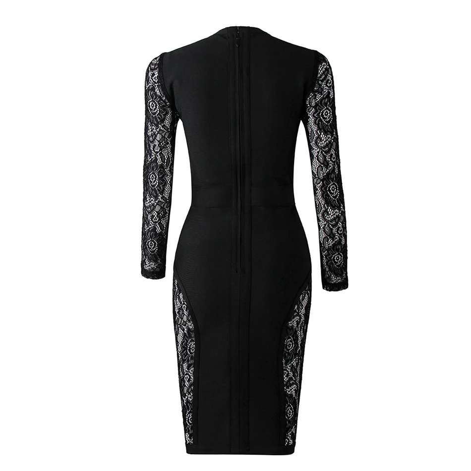 Seamyla Новое Бандажное платье для женщин Vestido черное кружевное вечернее платье знаменитостей сексуальное облегающее Клубное платье миди с длинным рукавом