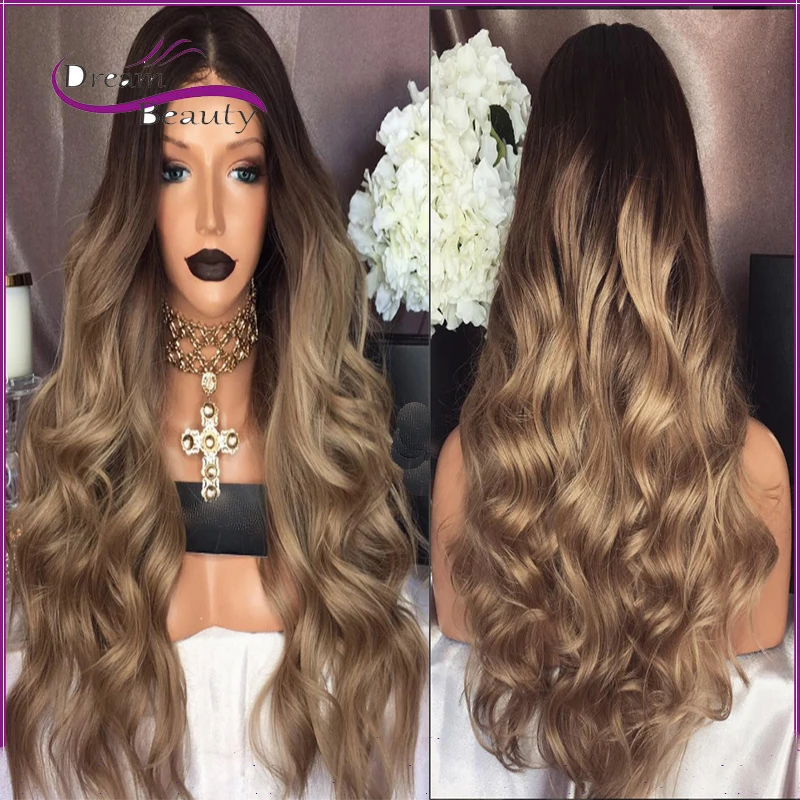 

Glueless Two tone ombre colored Full Lace Human Hair Wigs with baby hair brazilian Virgin wavy Lace Front Wigs For Black Women