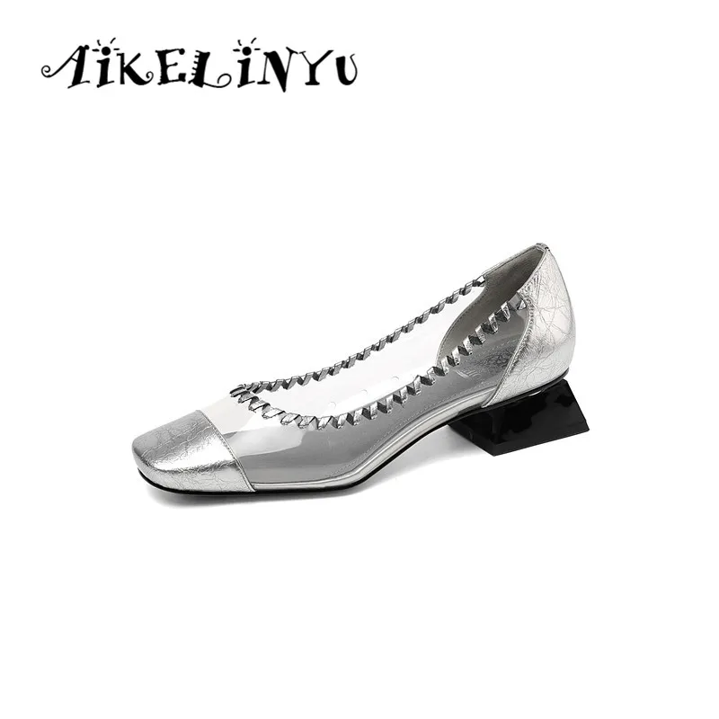 

AIKELINYU 2019 Fashion Comfort Low Heel Lady Pumps Silver Black Elegent Transparent Square Heel Shoes Spring Office Women Pumps