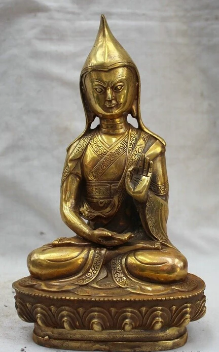 

Free Shipping 9" Tibet Tibetan Buddhism Bronze Gild Seat Flower Je Tsongkhapa Buddha Statue