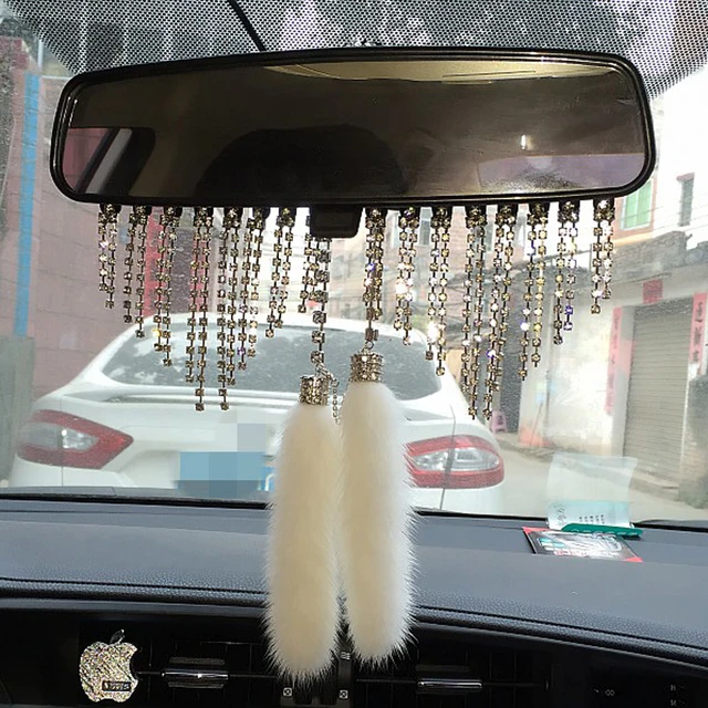 Diamond Pearl Car Pendant Cute Cartoon Heart Star Tassels Rearview