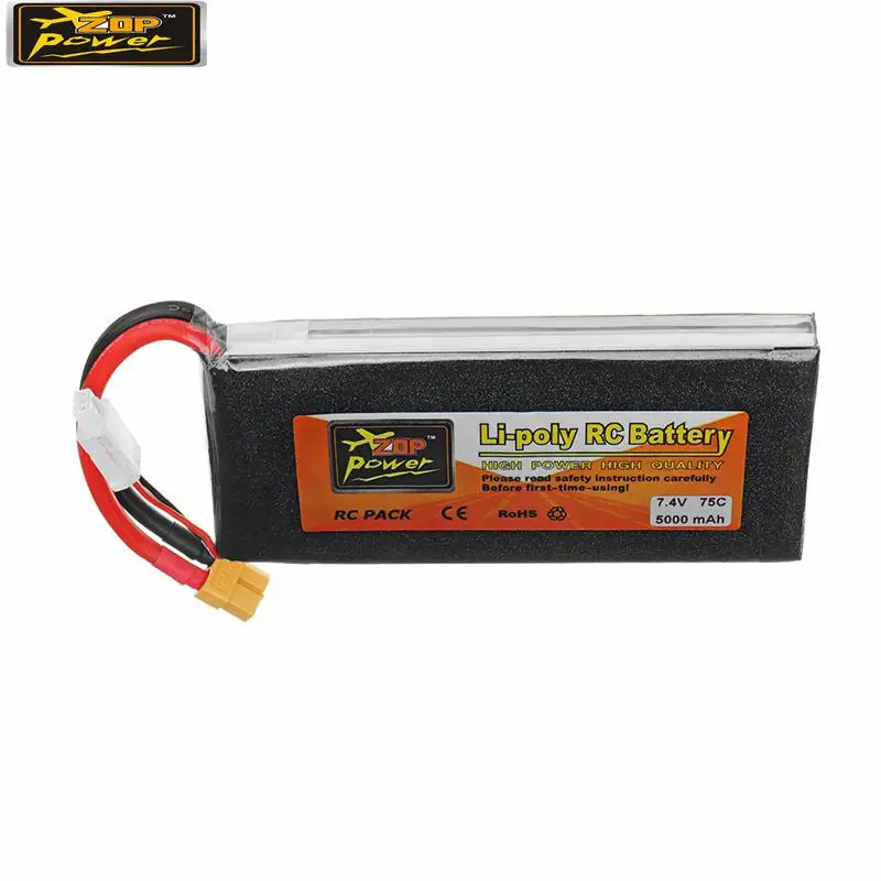 

High Capacity ZOP Power 7.4V 5000mAh 75C 2S Rechargeable Lipo Battery XT60 Plug for RC Racing Drone Quadcopter Spare Parts