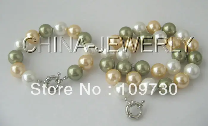 

Jewelry 00402 One set 18" & 8"14mm south sea shell pearl necklace and bracelet
