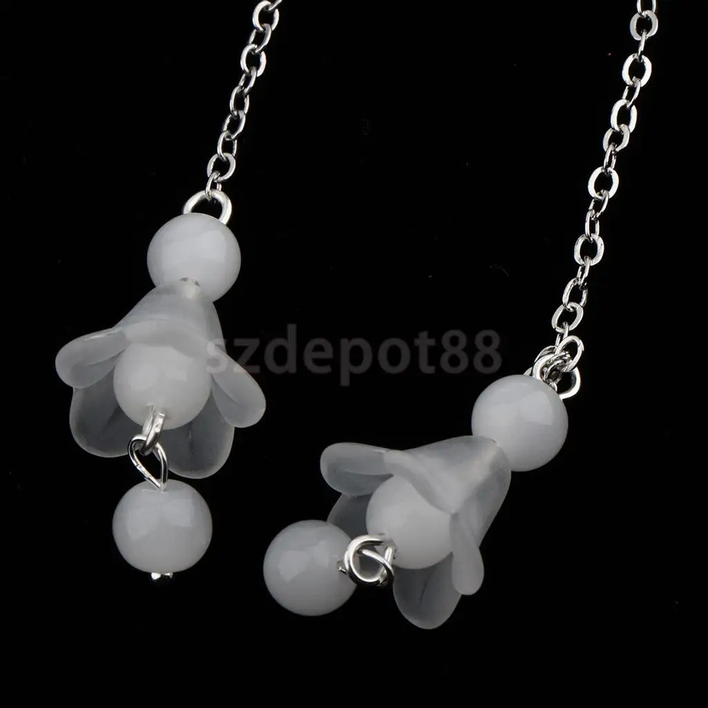 Ribbon Flower Chain Tassel Ancient Chinese Headdress Clip & Beads Dangle Earring Set Bridal Wedding Cosplay Party Hair Jewelry