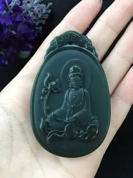 

Natural Xinjiang Tsing Green Material and Tian Yuqing Jade Guanyin Pendant hp347#