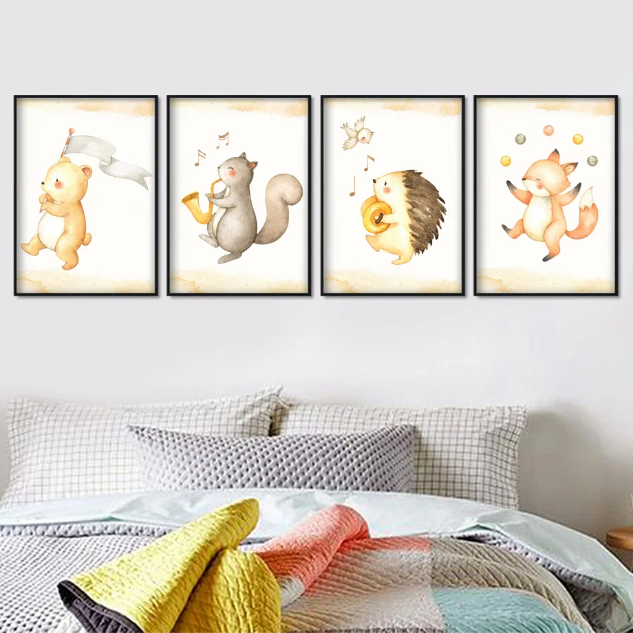 

Fox Squirrel Bear Hedgehog Nordic Posters And Prints Wall Art Canvas Painting Cartoon Wall Pictures For Kids Room Bed Room Decor
