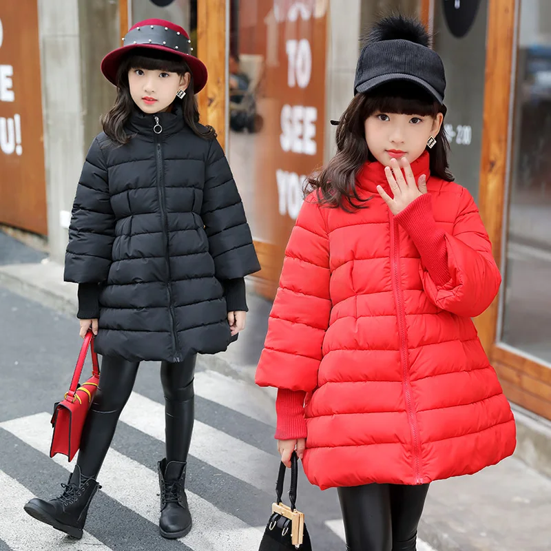 

FYH Girls Parka Cotton-padded Winter Solid Color Coat A-line Design Children Thicken Outerwear Kids Girls Fashion Down Jackets