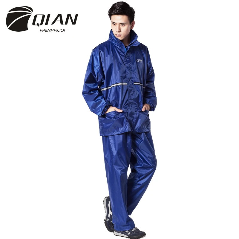 

QIAN RAINPROOF Professional Adult Outdoor Raincoat Multifunctional Waterproof Pocket Mesh Lining Reflective Tape Design Raingear