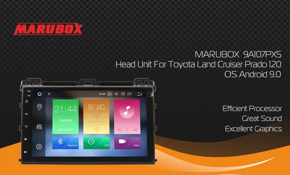 MARUBOX 9A107PX5,Штатная магнитола для Toyota Land Cruiser Prado, Lexus GX 2002- 2009,Головное устройство на Android 9.0, Восьмиядерный процессор,оперативная память 4 Гб,встроенная память 32Гб,Radio модуль TEF6686NXP